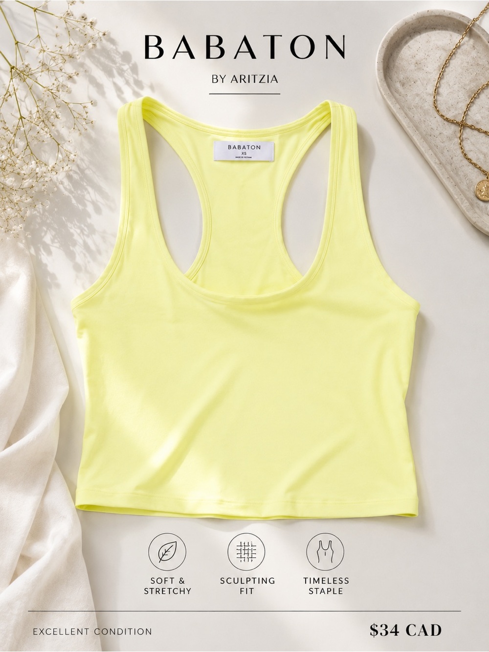 Babaton Neon Yellow Racerback Crop Tank